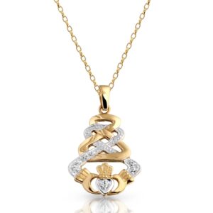 9ct Gold Claddagh Pendant with Celtic Knot Design and studded with Cubic Zirconia - P33CZ