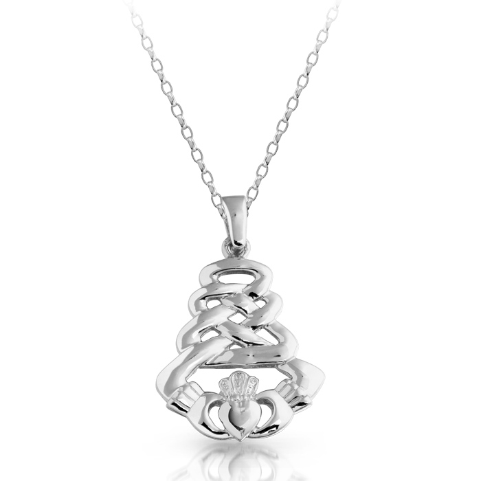 9ct White Gold Claddagh Pendant with Celtic Knot Design - P33W