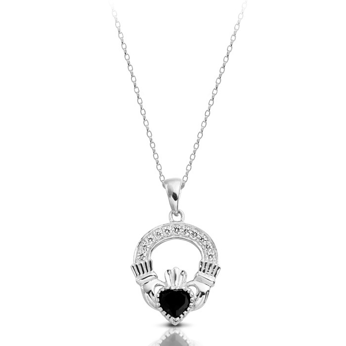 9ct White Gold Sapphire Claddagh Pendant also available in Earrings to match - P188SW