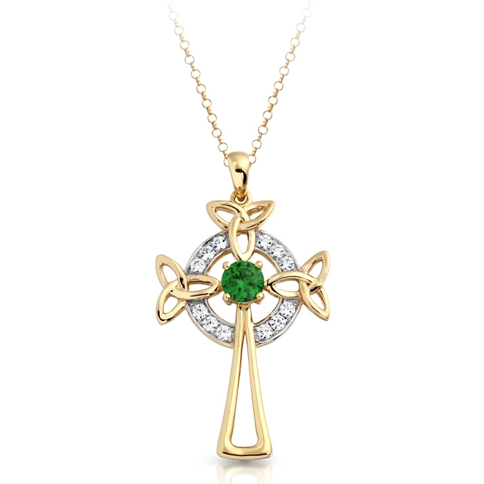 9ct Gold Celtic Cross Pendant studded with CZ.