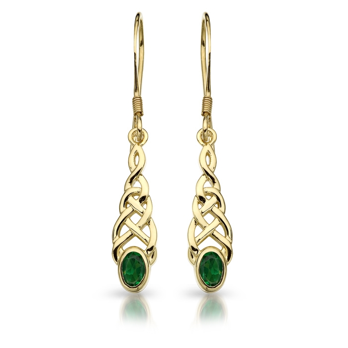 9ct Gold Celtic Earrings studded with CZ Emerald.