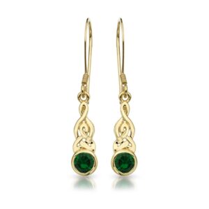 9K Gold Celtic Earrings studded with CZ Emerald.