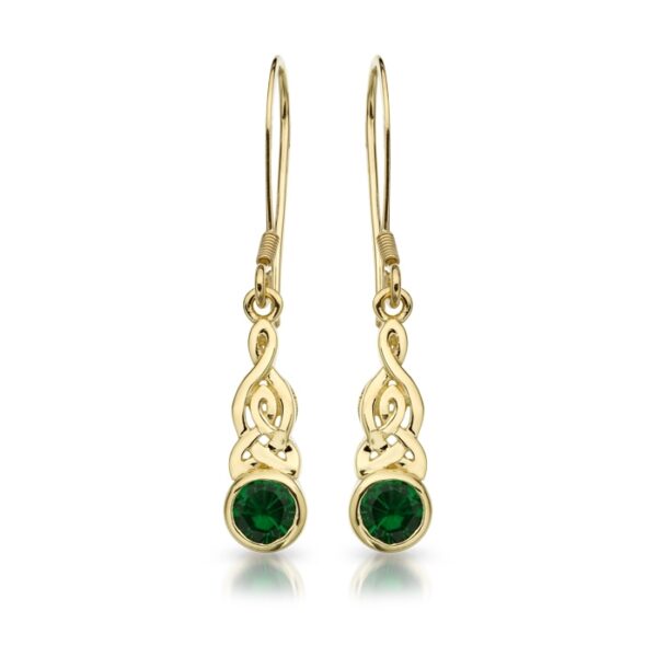 9K Gold Celtic Earrings studded with CZ Emerald.