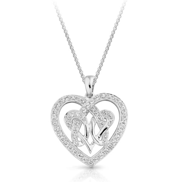 White Gold Celtic Pendant in Heart Shape and studded with cascade of CZ