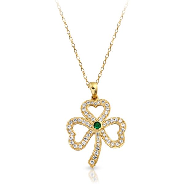 9ct Gold Shamrock Celtic Pendant studded with Micro Pavé CZ Stone setting - P019