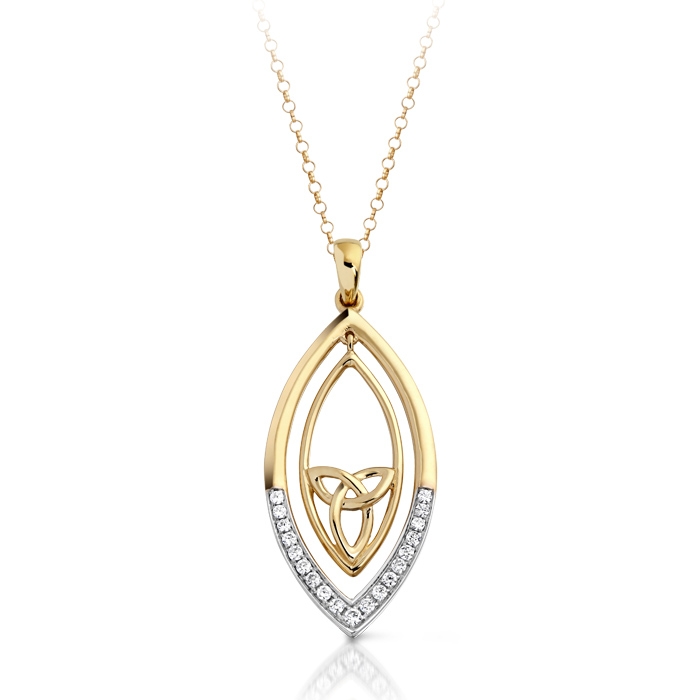 9ct Gold Trinity Knot Celtic Pendant set with Micro Pavé CZ Stone Setting - P020