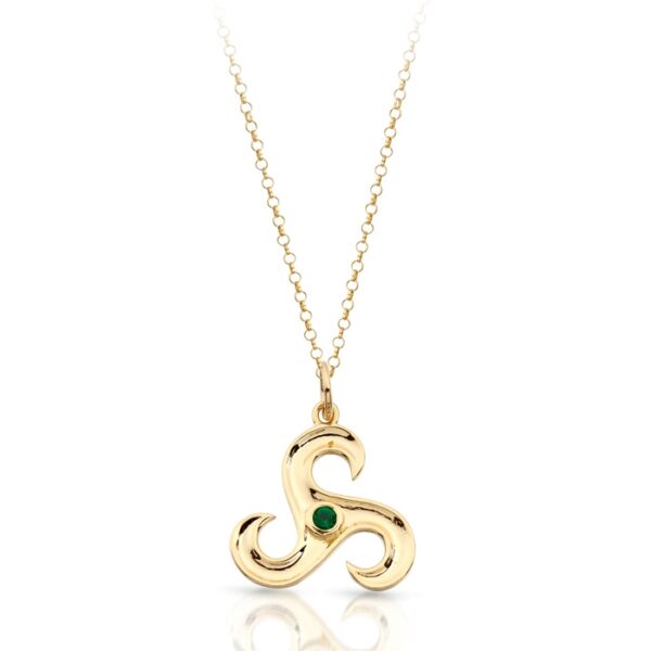 9K Gold CZ Emerald Triskele Celtic Pendant - P024G