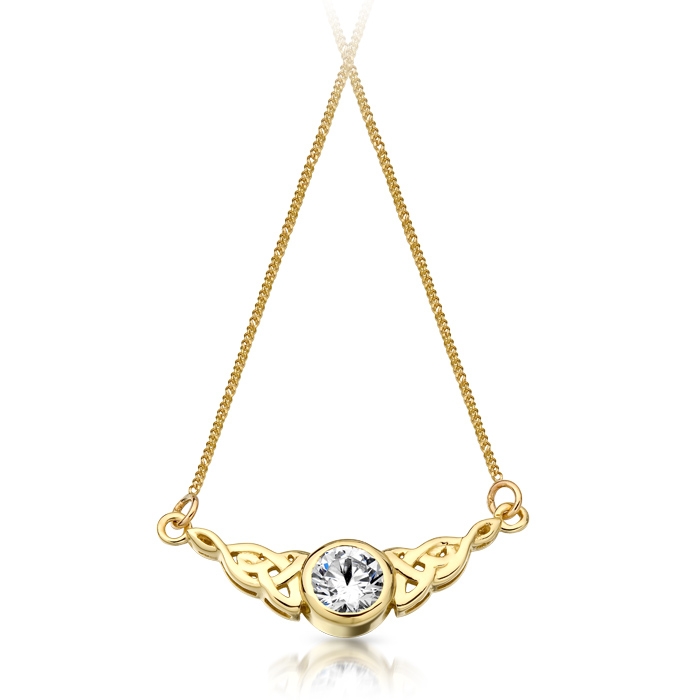 9ct Gold Celtic Pendant studded with CZ in the centre of the Necklace and attached beautifully to sturdy Chain - P036
