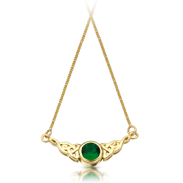9ct Gold Celtic Pendant studded with CZ Emerald and attached beautifully to sturdy Chain - P036G