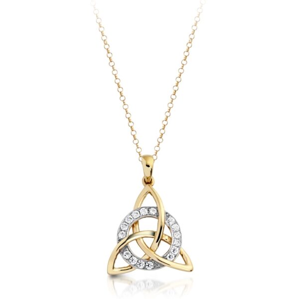 9ct Gold CZ Trinity Knot Celtic Pendant with circle studded with Micro Pavé stone setting - P09