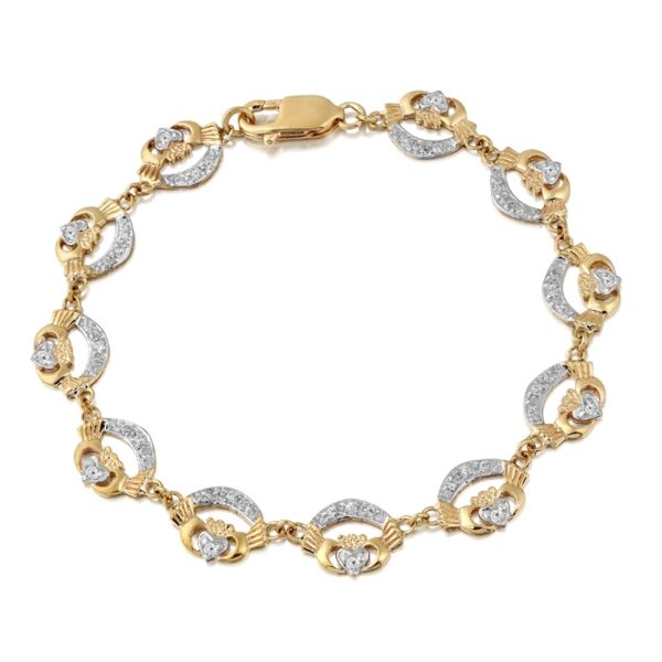 9ct Gold Claddagh Bracelet studded with CZ stone setting - CLB4CZ