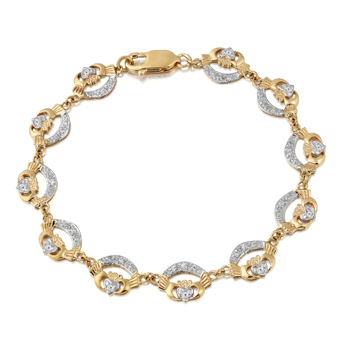 9ct Gold Claddagh Bracelet studded with CZ stone setting - CLB4CZ