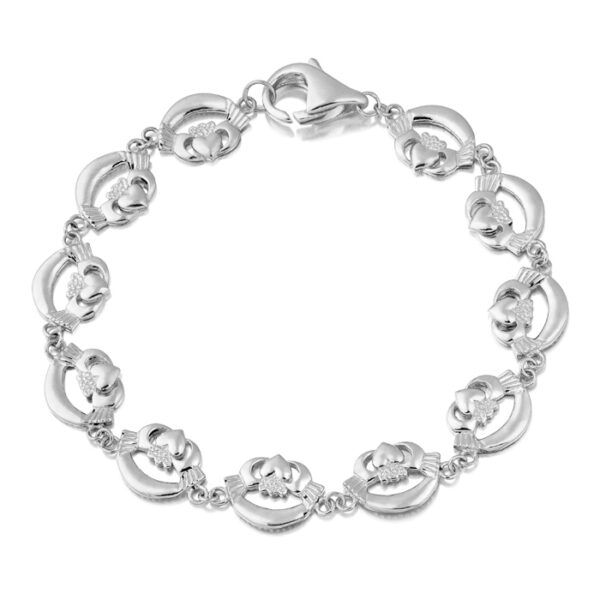 9ct White Gold Claddagh Bracelet crafted in Ireland - CLB4W