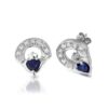9ct White Gold Sapphire Claddagh Earrings studded with Synthetic Sapphire and CZ Micro Pave stone setting - E187SW