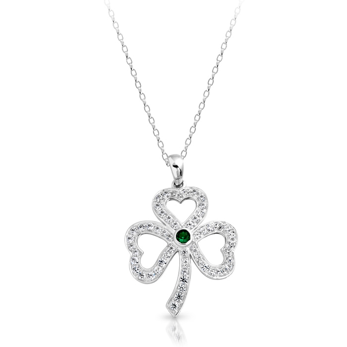 Silver Shamrock Celtic Pendant studded with Micro Pavé CZ Stone setting - SP019