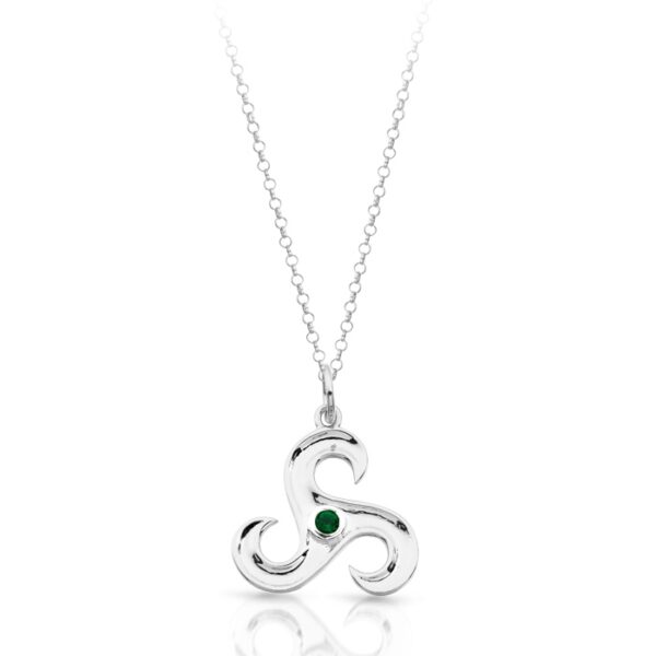 Silver Triskele Celtic Pendant studded with Green CZ - SP024G