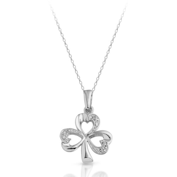 Silver Shamrock Pendant studded with Cubic Zirconia - SP07