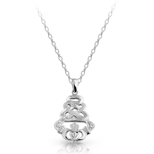 Silver Claddagh Pendant with Celtic Knot Design and studded with Cubic Zirconia - SP32CZ