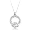 Silver Claddagh Pendant studded with Chanel set CZ Stone setting.