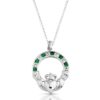 Silver Claddagh Pendant studded with repeating Pattern of CZ Emerald.