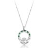 Silver Claddagh Pendant set with a repeating pattern of CZ and Emerald.