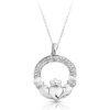 Silver Claddagh Pendant embellished with glittering CZ Stones - SP018