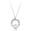 Silver Claddagh Pendant embellished with glittering CZ Stones - SP018S