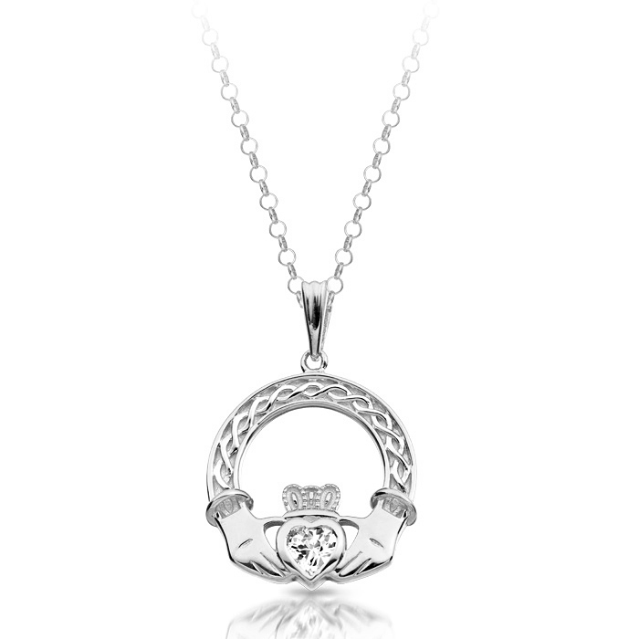 Silver Claddagh Pendant studded with Cubic Zirconia - SP023