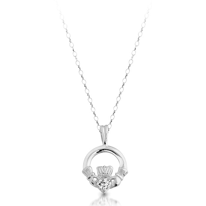 Silver Claddagh Pendant studded with Cubic Zirconia in place of Heart - SP130