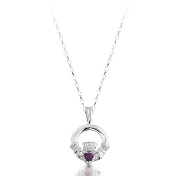 Silver Claddagh Pendant studded with CZ Amethyst - SP130A