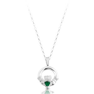 Silver Claddagh Pendant studded with Synthetic Green Emerald - SP130G