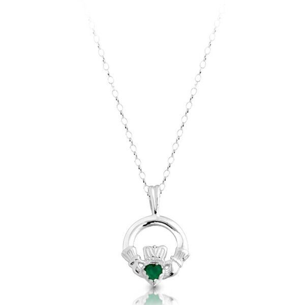 Silver Claddagh Pendant studded with Synthetic Green Emerald - SP130G