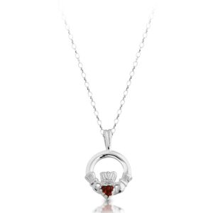 Silver Claddagh Pendant studded with CZ Garnet in place of Heart - SP130GAR