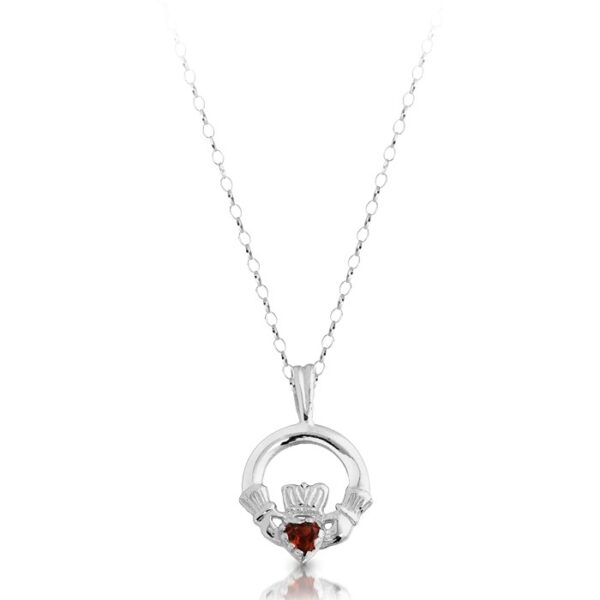 Silver Claddagh Pendant studded with CZ Garnet in place of Heart - SP130GAR