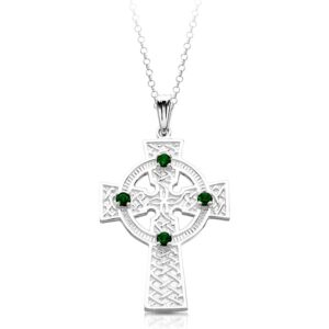 Silver Celtic Cross crafted in Ireland and set with Synthetic Emerald - SC02