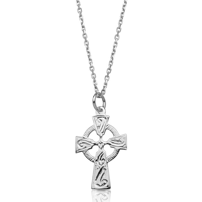 Silver Celtic Cross Pendant design stands front and centre with the striking carving details - SC114