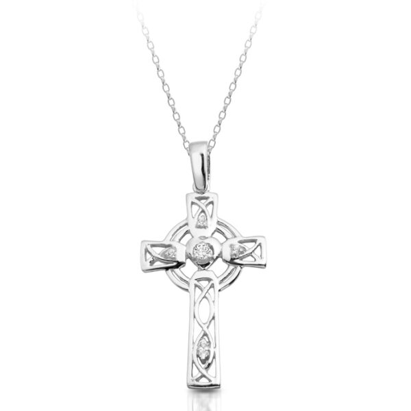 Silver Celtic Cross Pendant studded with Cubic Zirconia.
