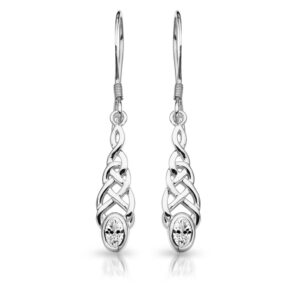 Silver Celtic Earrings studded with Oval shape CZ.