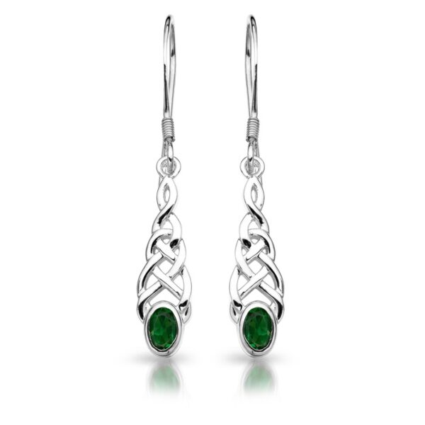 Silver Celtic Earrings studded with Oval CZ Emerald.
