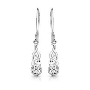 Silver Celtic Earrings studded with Round shape CZ.