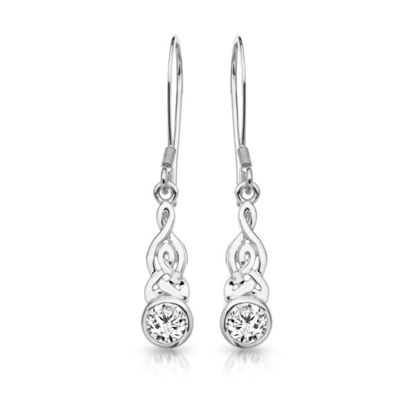 Silver Celtic Earrings studded with Round shape CZ.
