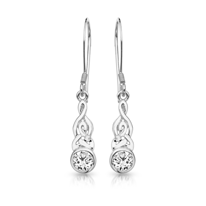 Silver Celtic Earrings studded with Round shape CZ.