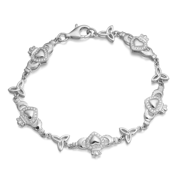 Silver Claddagh Bracelet studded with Micro Pavé CZ stone setting - SCLB32
