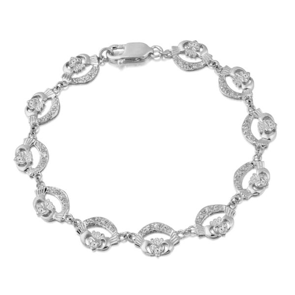 Silver Claddagh Bracelet studded with CZ and crafted in Ireland - SCLB4CZ