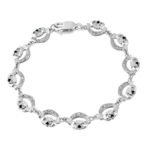 Silver Claddagh Bracelet studded with Cubic Zirconia and crafted in Ireland SCLB4CZG