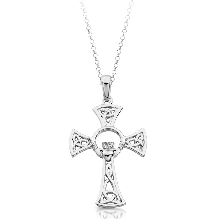 Silver Claddagh Cross Pendant with Celtic Knot. An ideal piece of Irish Jewellery suitable for either man or a woman - SC03