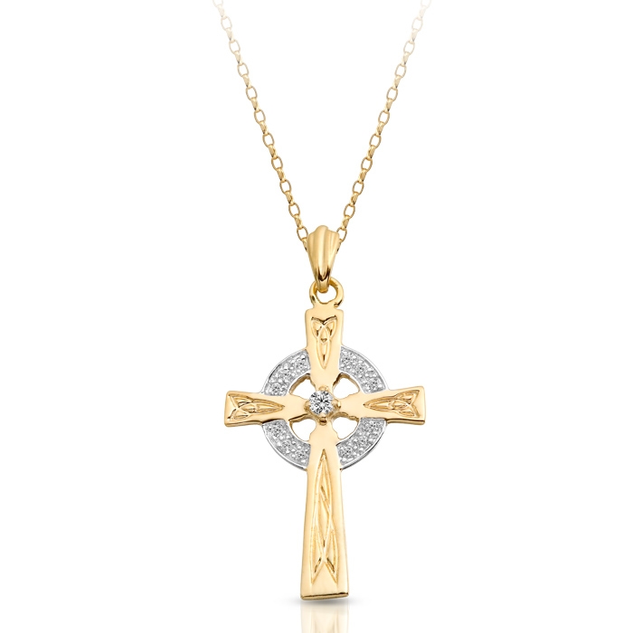 9K Gold CZ Celtic Cross with detail that will never go out of style.