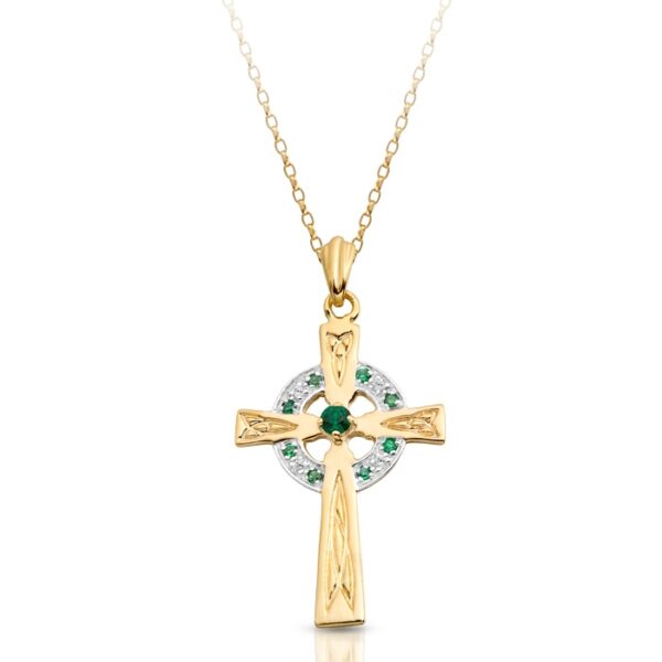 9ct Gold Celtic Cross Pendant engraved with traditional Celtic knot work.