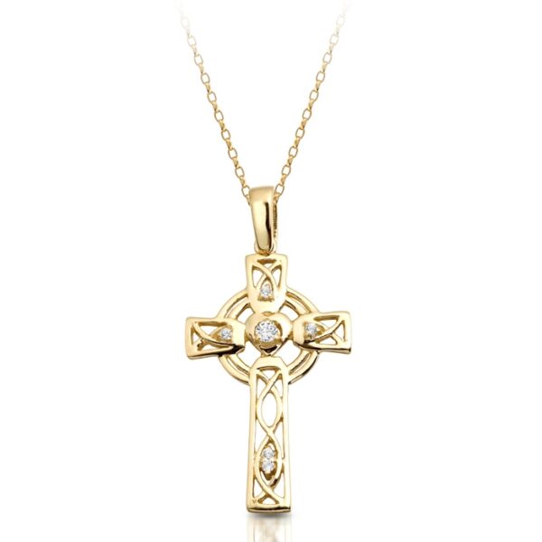 9K Gold CZ Celtic Cross.