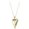 9ct Gold Harp Celtic Pendant Studded with CZ Emerald Micro Pavé stone setting - P030G